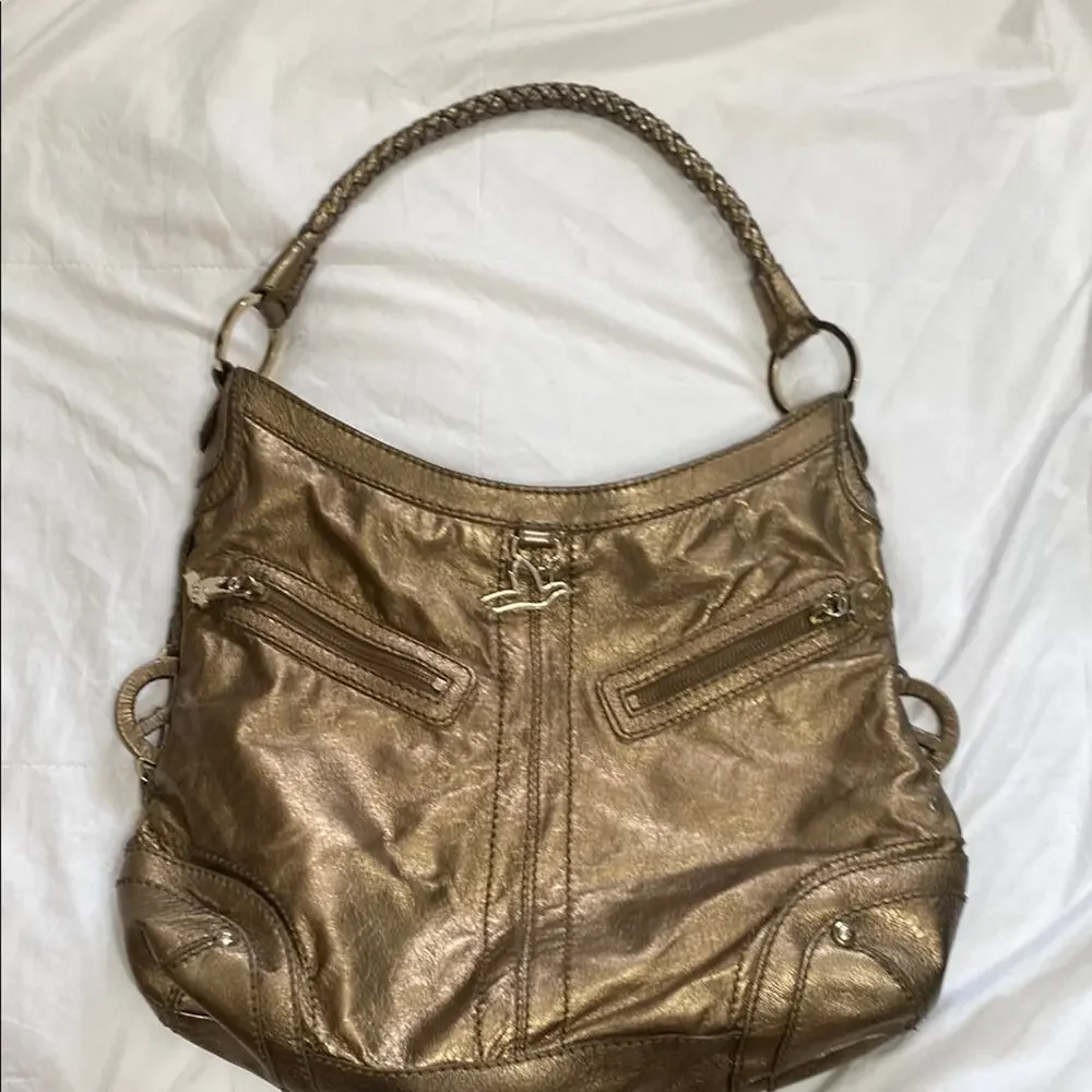 The Sak Gold Hobo Bag Peace Symbol Braided Handle *Small Opening in Lining